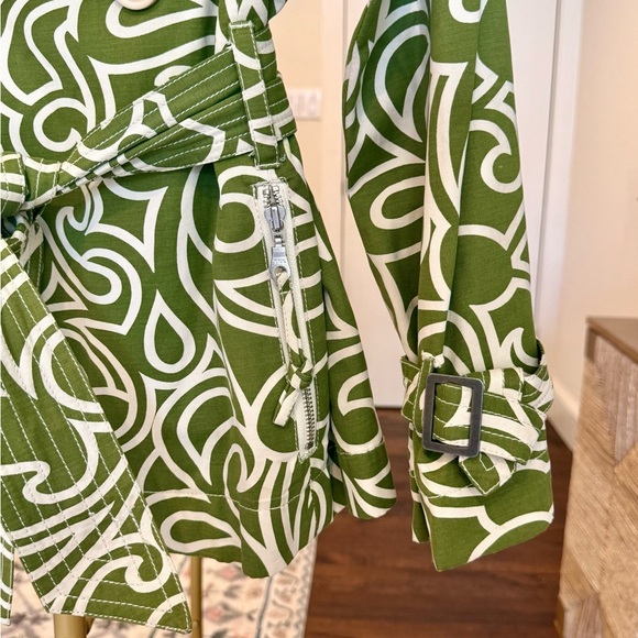 Millard Fillmore Green Ivory Retro Abstract Trench Style Short Jacket- Size XS - Picture 6 of 8